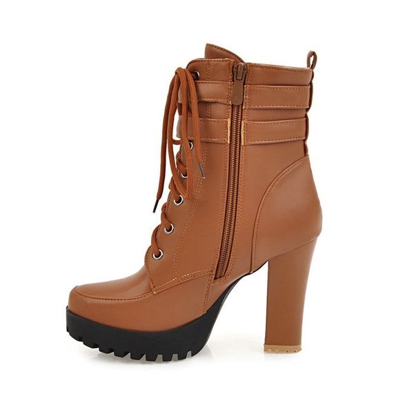 chunky high heels women ankle lace up fall winter platform ladies boots large size fashion shoes white black brown y200114
chunky high heels women ankle lace up fall winter platform ladies boots large size fashion shoes white black brown y200114