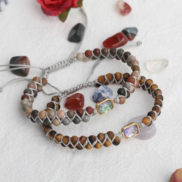 charm bracelets 5pcs/lot natural opal stone square charms bracelet 4mm tiger eye ocean jaspers round beads knotted braided yoga jewelry, Golden;silver
charm bracelets 5pcs/lot natural opal stone square charms bracelet 4mm tiger eye ocean jaspers round beads knotted braided yoga jewelry, Golden;silver