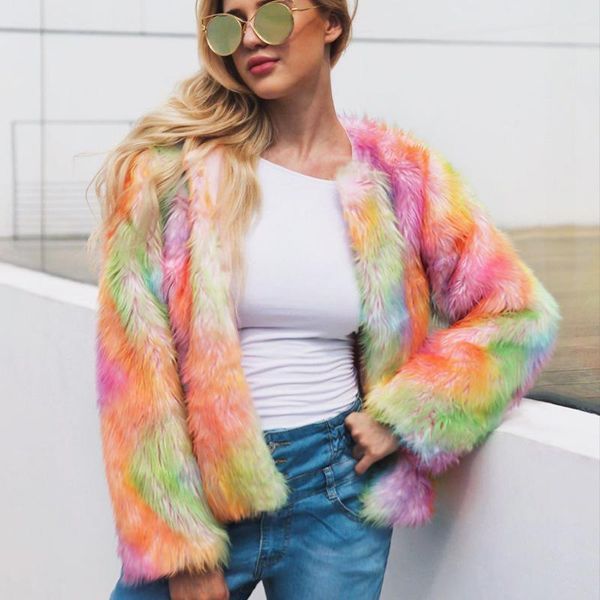 women elegant fur coats colorful faux fur coat multicolor long sleeve collarless casual female winter jacket hairy overcoat, Black
women elegant fur coats colorful faux fur coat multicolor long sleeve collarless casual female winter jacket hairy overcoat, Black