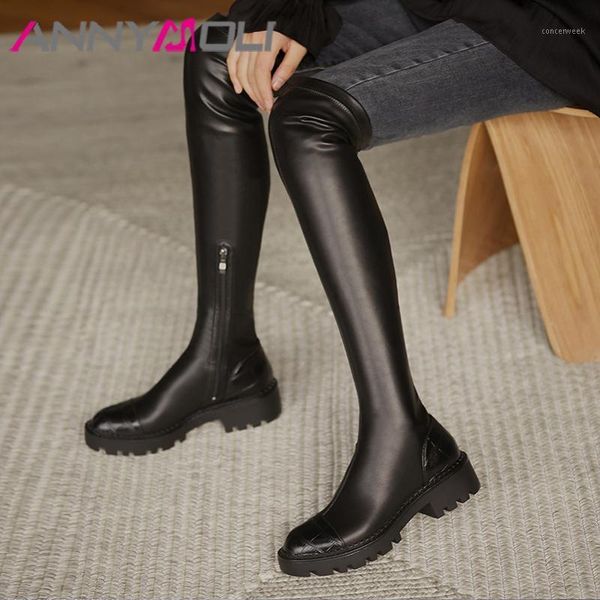 boots annymoli real leather platform mid heel long over the knee women shoes zipper block heels stretch ladies black1, Black
boots annymoli real leather platform mid heel long over the knee women shoes zipper block heels stretch ladies black1, Black