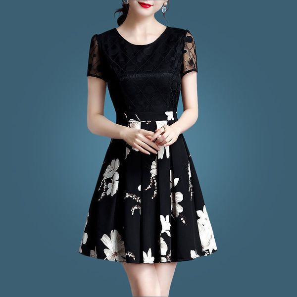 fake two-piece set summer chiffon lace short sleeve o-neck a-line high waist slim floral print fashion black cocktail dress 9959 party
fake two-piece set summer chiffon lace short sleeve o-neck a-line high waist slim floral print fashion black cocktail dress 9959 party