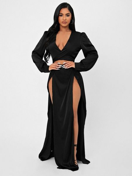 plunging neck cut out bishop sleeve slit thigh satin dress w7zd#, Black;gray
plunging neck cut out bishop sleeve slit thigh satin dress w7zd#, Black;gray
