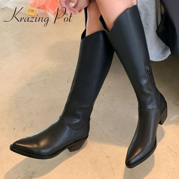 krazing pot 2020 new western boots concise style natural leather pointed toe high heel young lady daily wear knee-high boots l25, Black
krazing pot 2020 new western boots concise style natural leather pointed toe high heel young lady daily wear knee-high boots l25, Black