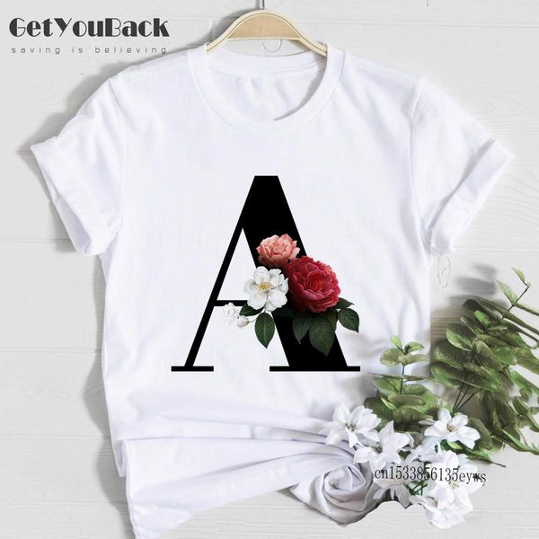 26 alphabet letter women t-shirt girl a to z combination flowers short sleeve casual korean style female clothes drop ship, White
26 alphabet letter women t-shirt girl a to z combination flowers short sleeve casual korean style female clothes drop ship, White