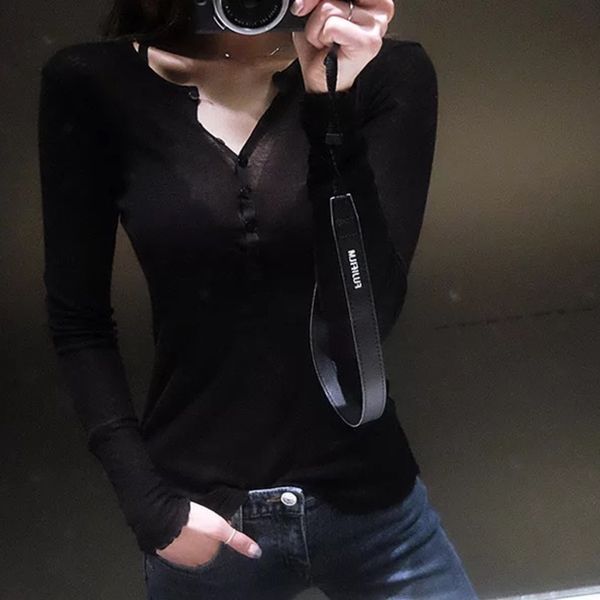 korean style 2020 spring/summer new women's slim t-shirt v-neck versatile thin transparent long sleeve base shirt women's t-shirt, White
korean style 2020 spring/summer new women's slim t-shirt v-neck versatile thin transparent long sleeve base shirt women's t-shirt, White