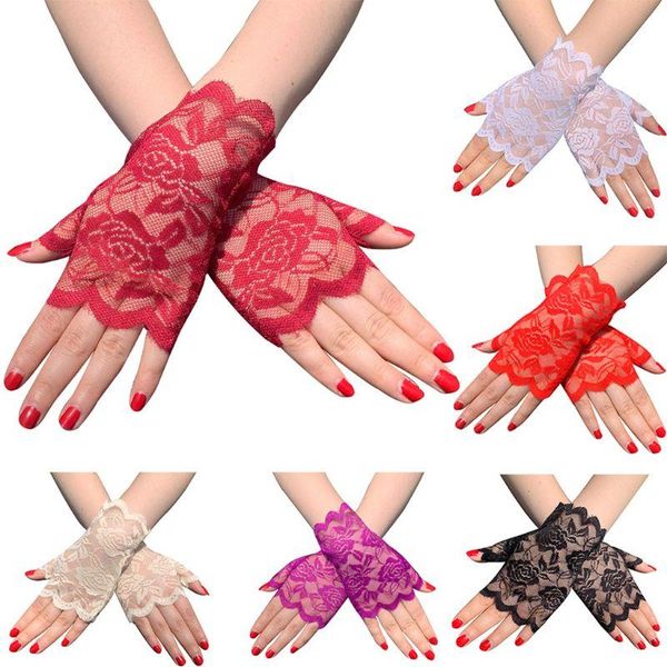 five fingers gloves women summer hollow out floral lace fingerless uv sun protection driving short half finger mittens, Blue;gray
five fingers gloves women summer hollow out floral lace fingerless uv sun protection driving short half finger mittens, Blue;gray