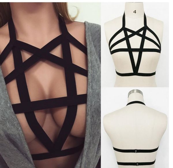 harness bra bondage cage lingerie elastic body harness belt gothic pentagram bra1, Black;white
harness bra bondage cage lingerie elastic body harness belt gothic pentagram bra1, Black;white