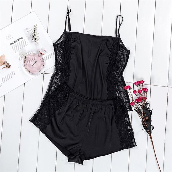 suphis black sleepwear lingerie women pajamas set spring autumn sleeveless cami lace and satin shorts female y200425, Black;red
suphis black sleepwear lingerie women pajamas set spring autumn sleeveless cami lace and satin shorts female y200425, Black;red