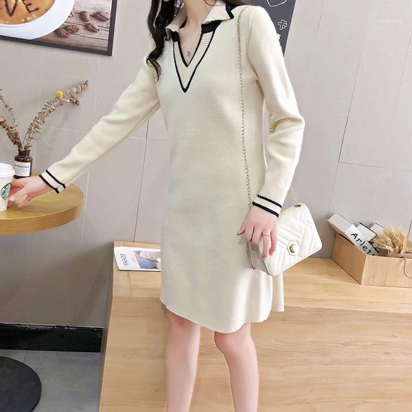 women dress autumn french v-neck striped knit dress stitching bright silk long sleeves autumn 2019 new women's fresh feeling1, White;black
women dress autumn french v-neck striped knit dress stitching bright silk long sleeves autumn 2019 new women's fresh feeling1, White;black