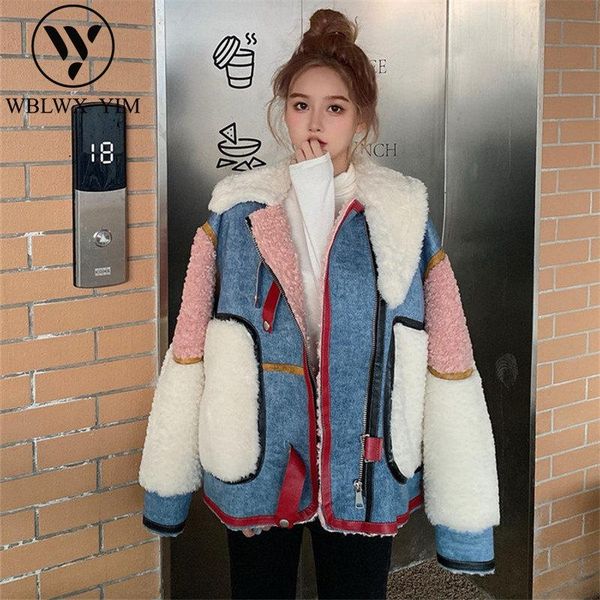 women's leather & faux winter coat women thick warm lambs wool jacket fashion patchwork plush pocket suede female motorcycle, Black
women's leather & faux winter coat women thick warm lambs wool jacket fashion patchwork plush pocket suede female motorcycle, Black