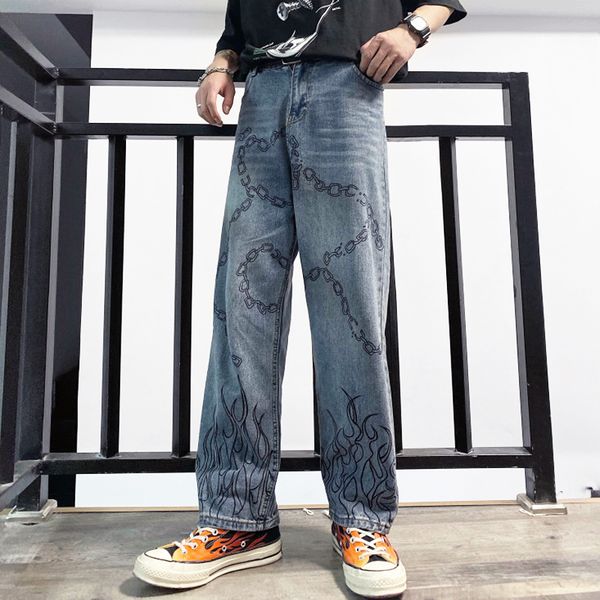 2021 harajuku flame print women vintage graffiti chain washed loose high waist streetwear straight pants man jeans 8pcx, Blue
2021 harajuku flame print women vintage graffiti chain washed loose high waist streetwear straight pants man jeans 8pcx, Blue