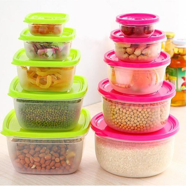 5 pieces sets plastic lunch box portable bowl container lunchbox eco-friendly storage box kitchen seal