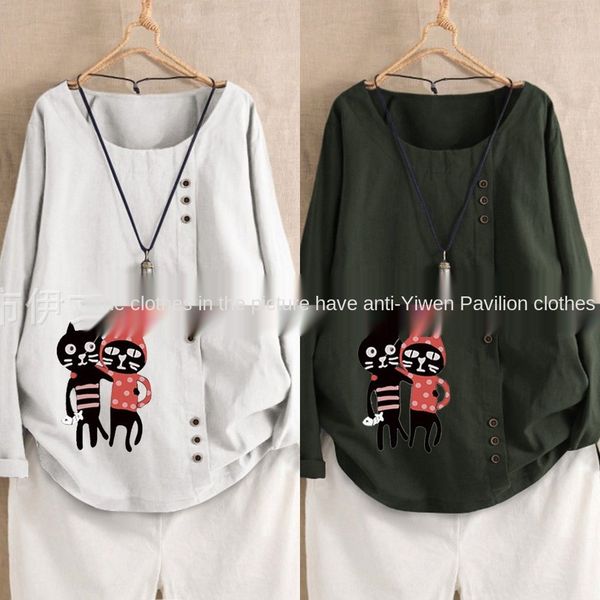 cotton hemp print loose casual round neck long sleeve t-shirt button cotton hemp print loose casual round neck long sleeve t-shirt pullover, White
cotton hemp print loose casual round neck long sleeve t-shirt button cotton hemp print loose casual round neck long sleeve t-shirt pullover, White
