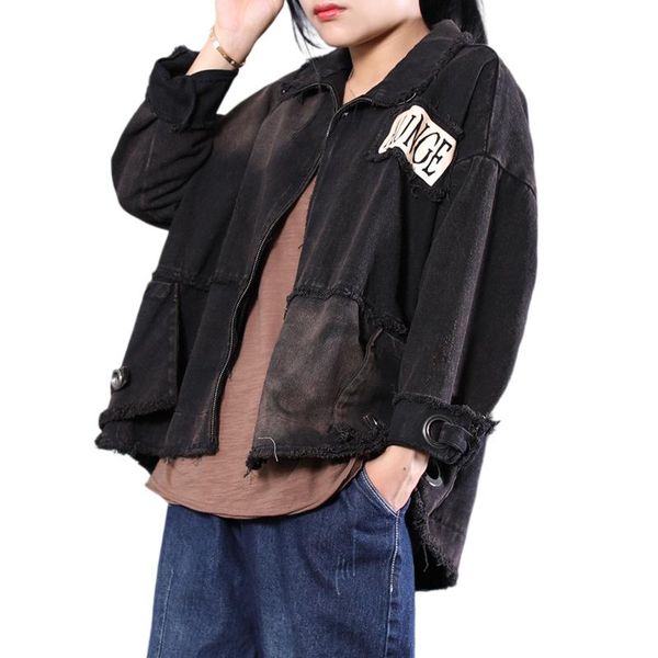 women's jackets plus size retro jeans jacket women full sleeve holes washed loose black denim leisure trend coat 2021 autumn lt481s50, Black;brown
women's jackets plus size retro jeans jacket women full sleeve holes washed loose black denim leisure trend coat 2021 autumn lt481s50, Black;brown