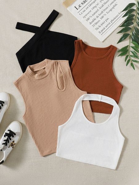 4pcs solid ribbed knit 5898#, White