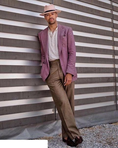 purple men coats jaets suits linen blend tailored summer beach wedding groom tuxedo men suits handsome man blazers, Black;gray
