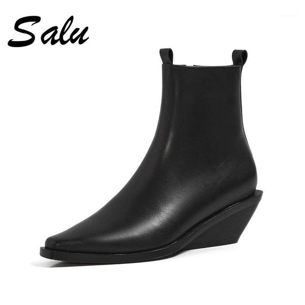 salu 2020 genuine leather pointed toe ankle boots autumn winter square heel women shoes cow leather women boots size 34-401, Black
salu 2020 genuine leather pointed toe ankle boots autumn winter square heel women shoes cow leather women boots size 34-401, Black
