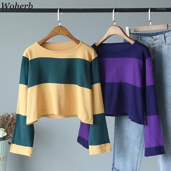 woherb 2020 new striped long sleeve knitted t shirts women loose fashion korean style crop shirts school students females1, White
woherb 2020 new striped long sleeve knitted t shirts women loose fashion korean style crop shirts school students females1, White