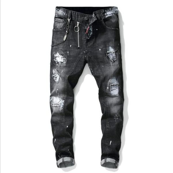 2020 autumn and winter new ragged paint stitching men's slim stretch d2 jeans black beggar pants, Blue
2020 autumn and winter new ragged paint stitching men's slim stretch d2 jeans black beggar pants, Blue