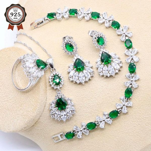green crystal silver color wedding jewelry set for women bridal earrings necklace pendant ring bracelets
green crystal silver color wedding jewelry set for women bridal earrings necklace pendant ring bracelets