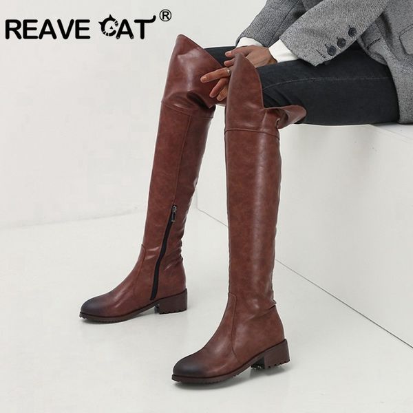 reave cat 2020 women over the knee boots low square heels slim long boots black brown lady winter shoes big size 44 45 46 botine lj201201
reave cat 2020 women over the knee boots low square heels slim long boots black brown lady winter shoes big size 44 45 46 botine lj201201