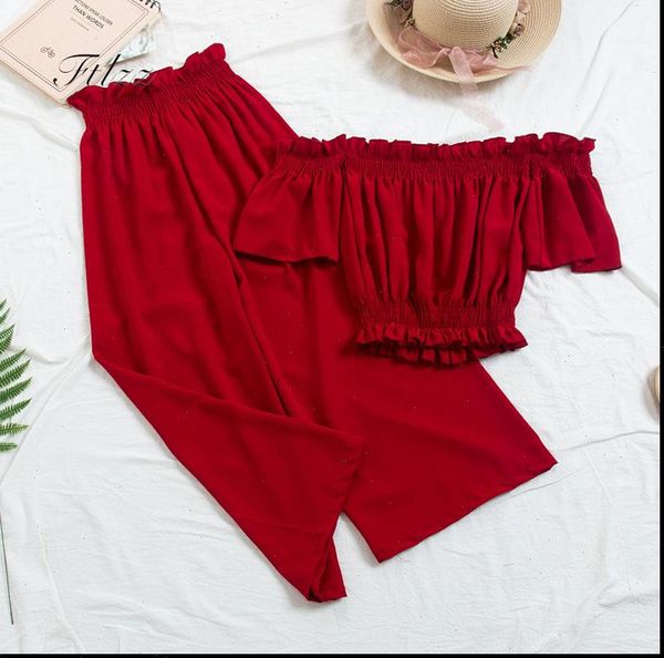 new 2021 beach two piece sets clothes slash neck crop wiht loose pants suits summer woman 2 pcs set, Gray
new 2021 beach two piece sets clothes slash neck crop wiht loose pants suits summer woman 2 pcs set, Gray