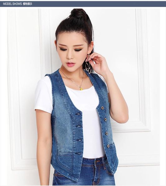 women spring and summer fashion slim water wash single breasted casual denim vest female trendy vneck cotton stretched outerwear, Black;white
women spring and summer fashion slim water wash single breasted casual denim vest female trendy vneck cotton stretched outerwear, Black;white