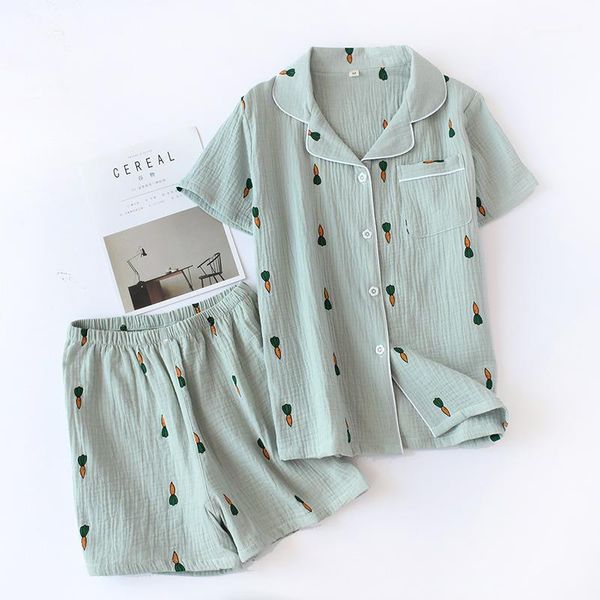 women's sleepwear summer couple cotton gauze pajamas printed carrot loose short sleeve lapel shirt&shorts casual cute pijamas suit1, Black;red
women's sleepwear summer couple cotton gauze pajamas printed carrot loose short sleeve lapel shirt&shorts casual cute pijamas suit1, Black;red