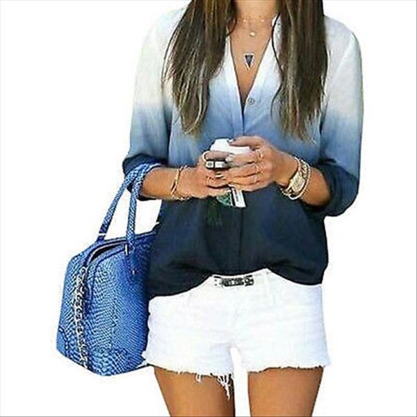 womens blouse chiffon long sleeve solid summer ladies shirt gradient ramp ombre loose casual shirts, White
womens blouse chiffon long sleeve solid summer ladies shirt gradient ramp ombre loose casual shirts, White