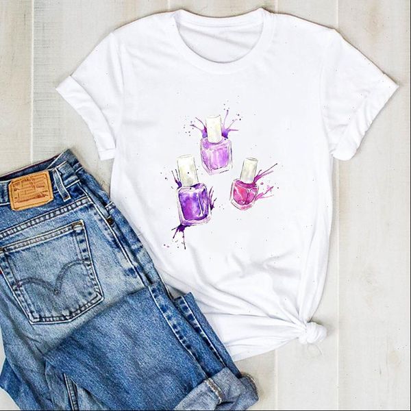 women lady fingernail watercolor kawaii print girl ladies summer t tee tshirt womens female shirt clothes graphic t shirt, White 
women lady fingernail watercolor kawaii print girl ladies summer t tee tshirt womens female shirt clothes graphic t shirt, White