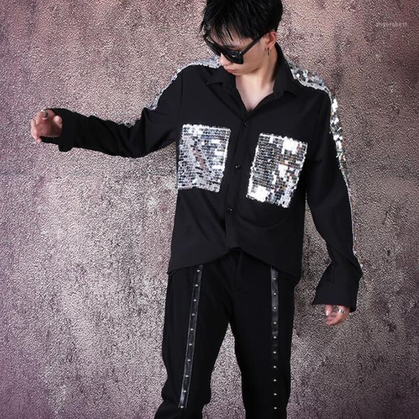 fashion sequins shirt men long sleeve shirt teenage korean collage mens black personality stage singer dance b6281, White;black
fashion sequins shirt men long sleeve shirt teenage korean collage mens black personality stage singer dance b6281, White;black