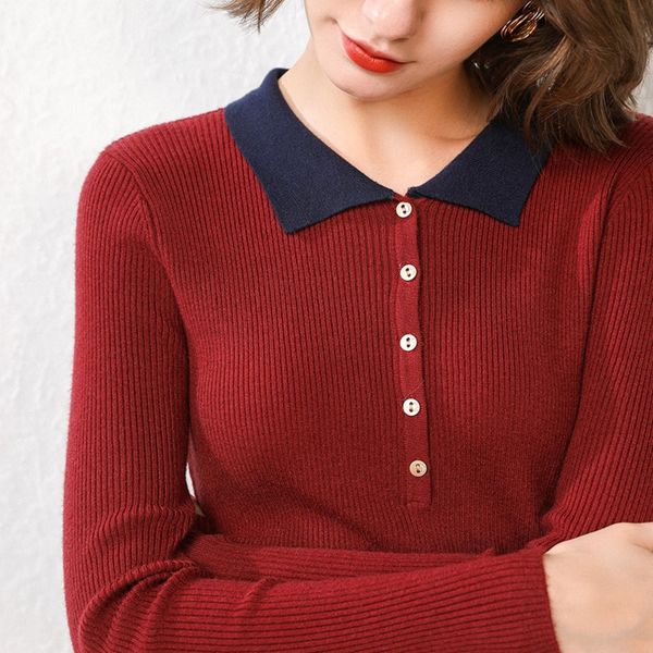 color matching sweater polo shirt long sleeve knitted fall 2019 color contrast slim fitsweater for women wlgp1, White;black
color matching sweater polo shirt long sleeve knitted fall 2019 color contrast slim fitsweater for women wlgp1, White;black