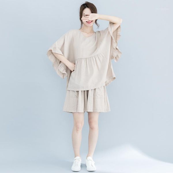 2019 spring summer large size women's short-sleeved t-shirt + elastic waist shorts loose thin simple casual two-piece women1, White
2019 spring summer large size women's short-sleeved t-shirt + elastic waist shorts loose thin simple casual two-piece women1, White
