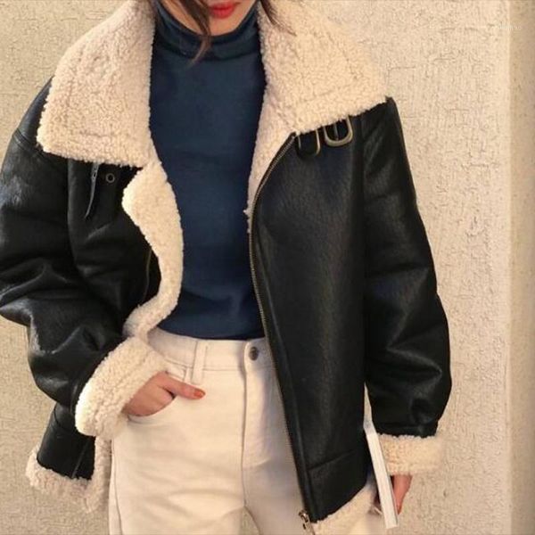 lucyever punk style pu leather jacket womens 2021 winter warm lambswool stand coat female moto&biker loose coffee color overcoat1, Black;brown
lucyever punk style pu leather jacket womens 2021 winter warm lambswool stand coat female moto&biker loose coffee color overcoat1, Black;brown