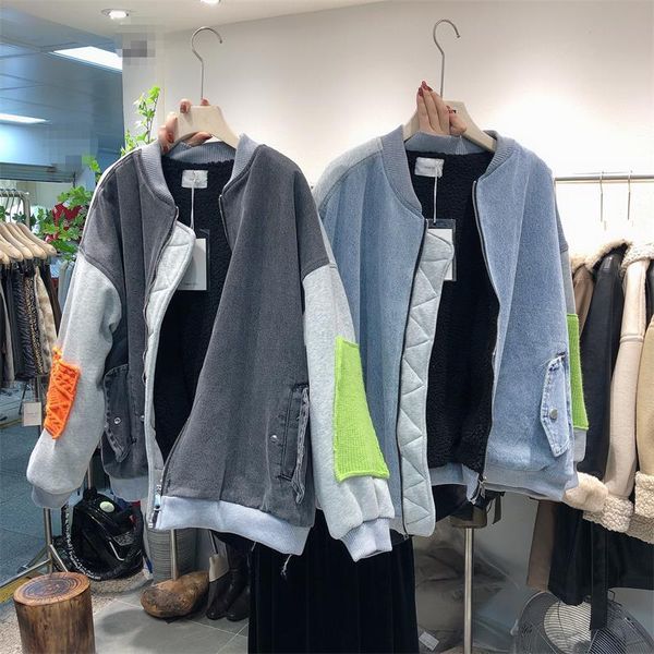 superaen new stand loose denim baseball jacket lamb wool zippers sweater thick coat women, Black;brown
superaen new stand loose denim baseball jacket lamb wool zippers sweater thick coat women, Black;brown