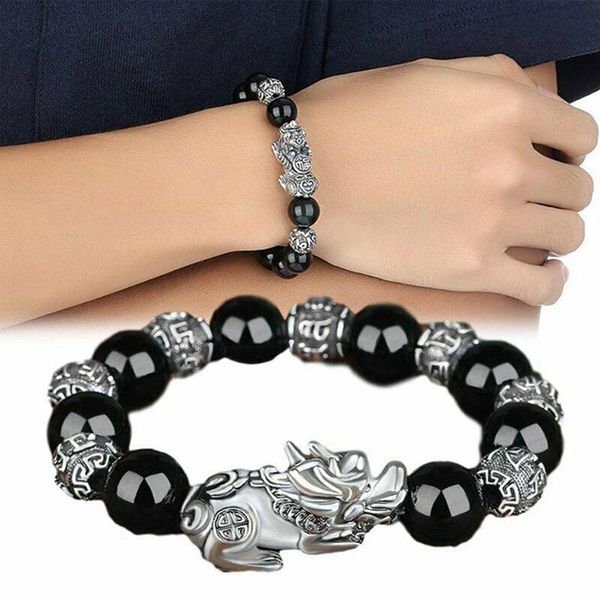 vintage men's thai silver pixiu bracelet lucky ancient silver bead bracelet rope chain strand trendy, Black 
vintage men's thai silver pixiu bracelet lucky ancient silver bead bracelet rope chain strand trendy, Black