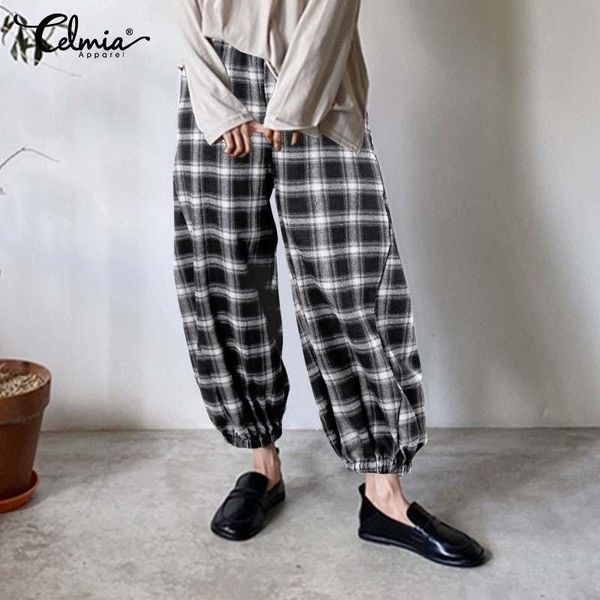 women's pants & capris fashion plaid banded pant celmia women high elastic waist long pantalon femme vintage loose casual checked trous, Black;white
women's pants & capris fashion plaid banded pant celmia women high elastic waist long pantalon femme vintage loose casual checked trous, Black;white