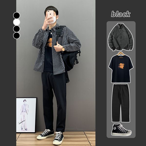 new spring 2020 suit men's loose vertical stripe shirt with printed short sleeve t-shirt and small leg casual pants
new spring 2020 suit men's loose vertical stripe shirt with printed short sleeve t-shirt and small leg casual pants