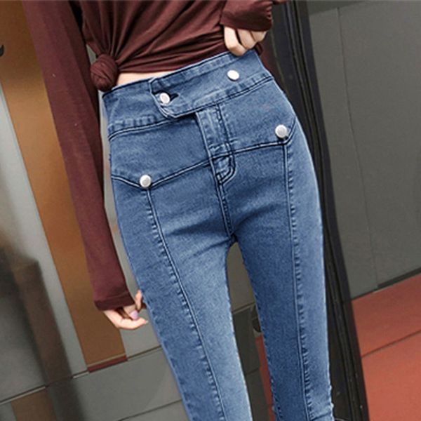 pantalones vaqueros ajustados elsticos de cintura alta para mujer, pantalones pitillo, gran overta, estilo coreano, 2020, Blue 
pantalones vaqueros ajustados elsticos de cintura alta para mujer, pantalones pitillo, gran overta, estilo coreano, 2020, Blue
