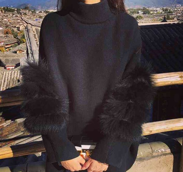 women's sweaters wholesale- 2016 korea fashion stitching fur sleeve turtleneck sweater knit cardigan w8d1, White;black
women's sweaters wholesale- 2016 korea fashion stitching fur sleeve turtleneck sweater knit cardigan w8d1, White;black