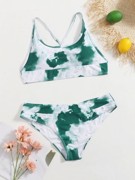 plus tie dye bikini swimsuit p58v#, Black 
plus tie dye bikini swimsuit p58v#, Black