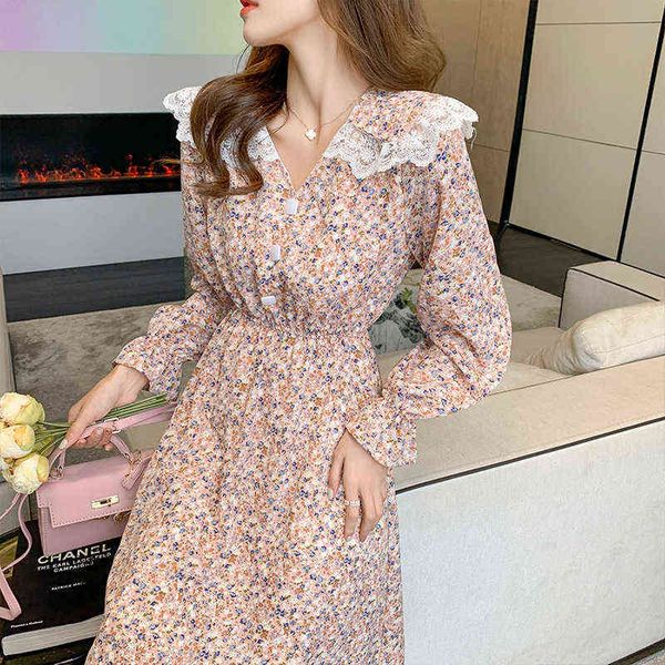 woman casual dresses doll collar chiffon korean long sleeved floral dresses with thin waist in spring and autumn, gentle lady skirt, Black;gray
woman casual dresses doll collar chiffon korean long sleeved floral dresses with thin waist in spring and autumn, gentle lady skirt, Black;gray