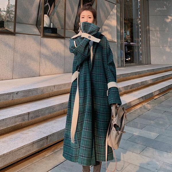 coat female winter long woolen overcoat 2020 new retro green plaid color matching lapel single-breasted thicken jacket gz81, Black
coat female winter long woolen overcoat 2020 new retro green plaid color matching lapel single-breasted thicken jacket gz81, Black