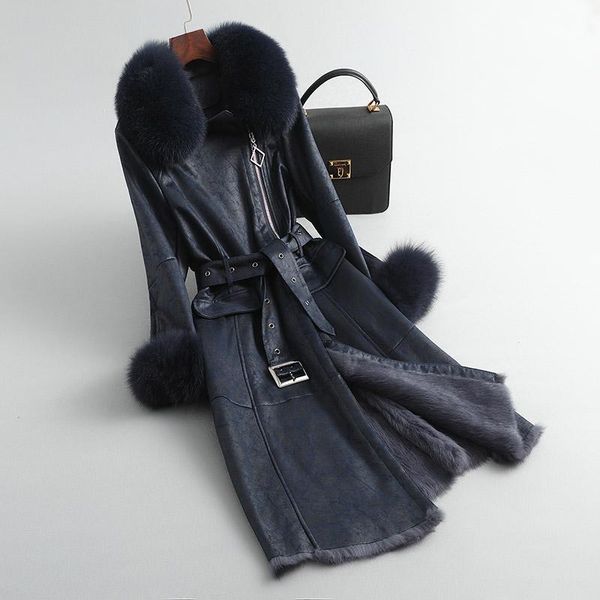 women's fur & faux winter long natural female liner leather jacket women double faced vintage real coat belt hiver 1020, Black
women's fur & faux winter long natural female liner leather jacket women double faced vintage real coat belt hiver 1020, Black
