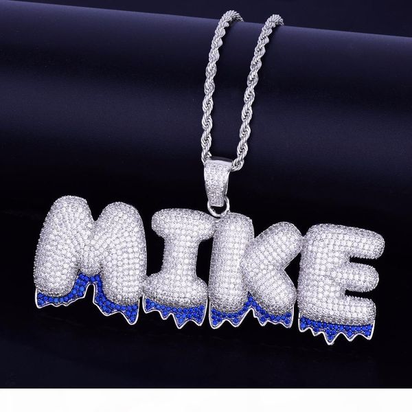 custom name blue drip bubble letters pendants necklaces zircon hip hop jewelry with 3mm gold silver rope chain for gift
custom name blue drip bubble letters pendants necklaces zircon hip hop jewelry with 3mm gold silver rope chain for gift
