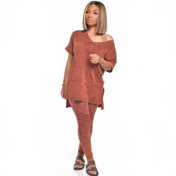 piece pants short sleeve split tshirt slim fit trousers ladies solid color 2pcs clothing suit women loose two, White 
piece pants short sleeve split tshirt slim fit trousers ladies solid color 2pcs clothing suit women loose two, White