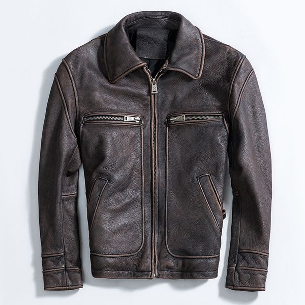 2021 new heavy layer genuine men vintage leather jacket of motorcycle suit 77re, Black
2021 new heavy layer genuine men vintage leather jacket of motorcycle suit 77re, Black