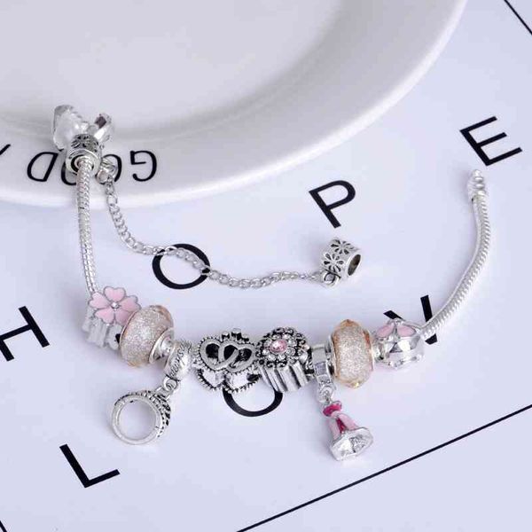 pandora-style pink sweet temperament crystal bracelet diy creative wild diy beaded, Golden;silver
pandora-style pink sweet temperament crystal bracelet diy creative wild diy beaded, Golden;silver