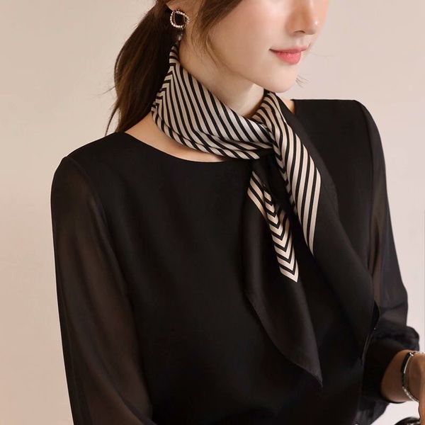 ladies mature scarf temperament lady style simple korean black and white stripe small scarf bag handle ribbon silk scarf, Blue;gray
ladies mature scarf temperament lady style simple korean black and white stripe small scarf bag handle ribbon silk scarf, Blue;gray
