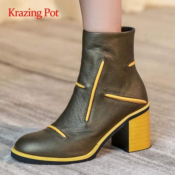 boots krazing pot fashion natural leather mixed colors streetwear round toe thick high heel zipper mature dress ankle l54, Black
boots krazing pot fashion natural leather mixed colors streetwear round toe thick high heel zipper mature dress ankle l54, Black